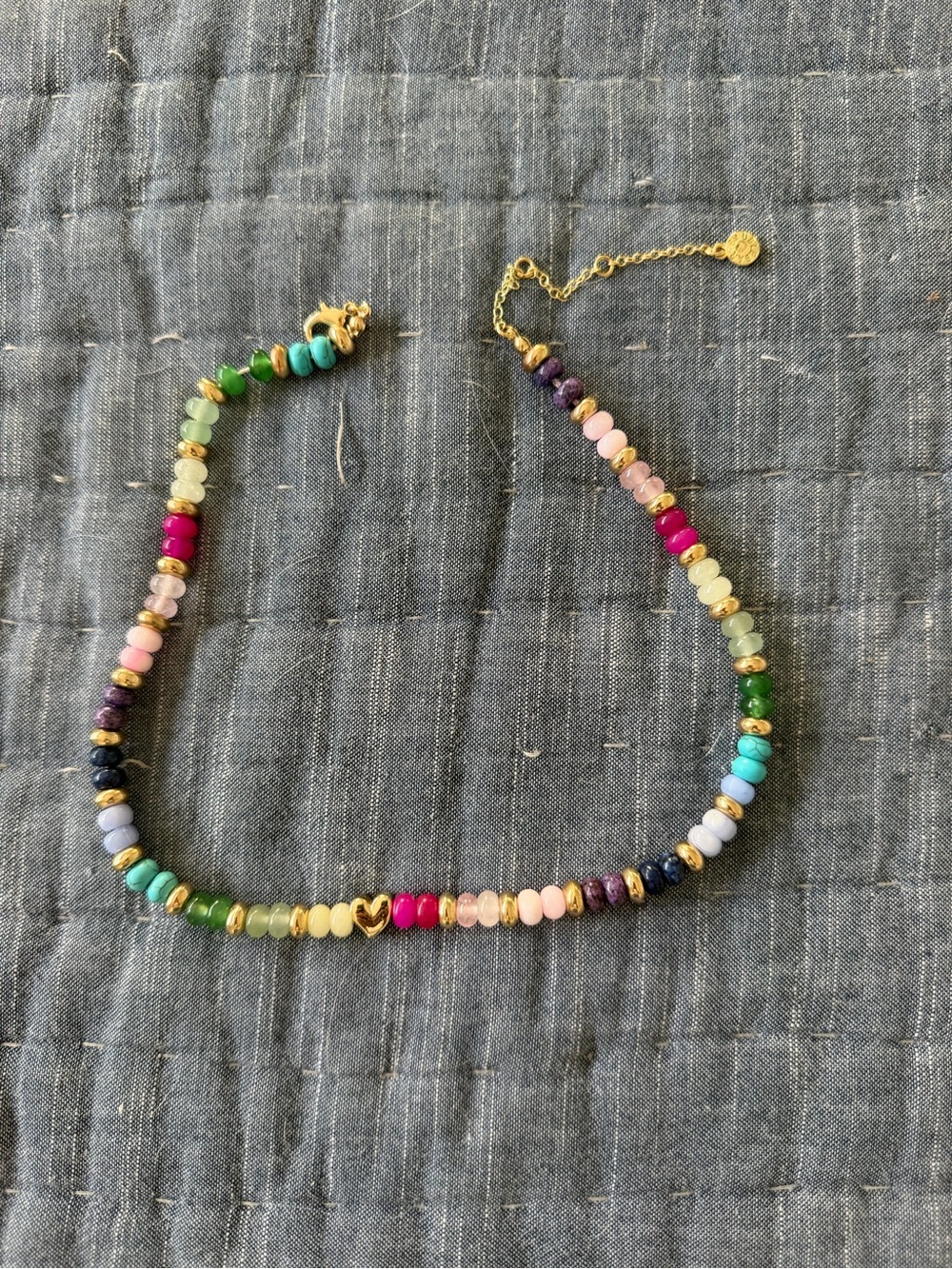 BaubleBar Multicolor Beaded Necklace with Gold Heart Accent
